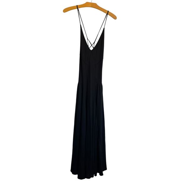 NWT Free People Beach Eros Maxi Dress Black Linen Cross Back Straps Drop Waist - Picture 4 of 13